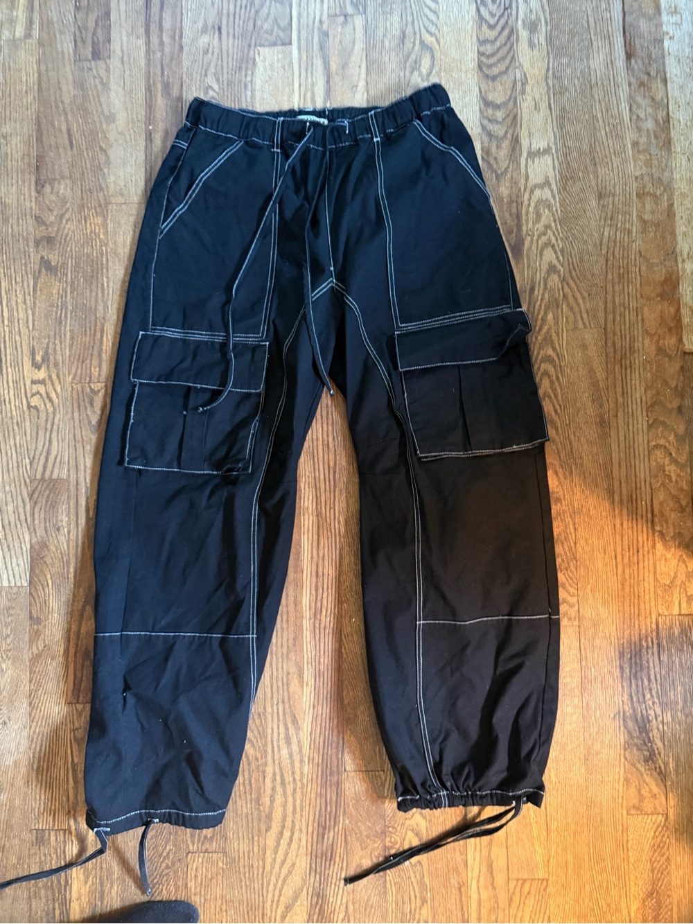Signature8 Black Cargo Joggers with White Contrast Stitching